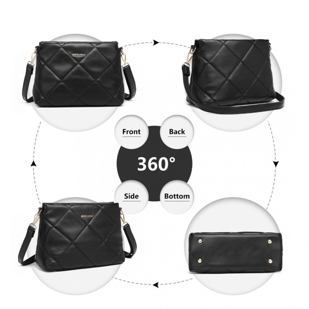 PU Leather Rhombus Shoulder Bag – Black