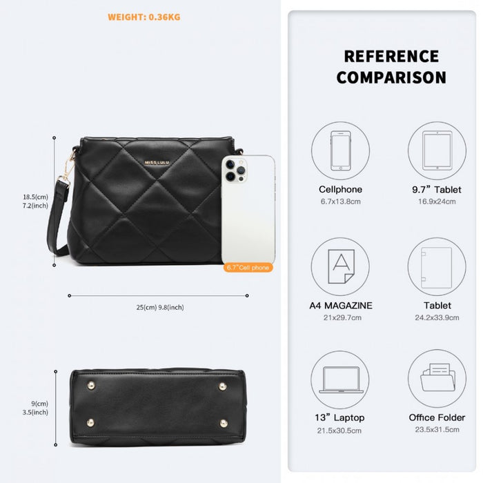 PU Leather Rhombus Shoulder Bag – Black