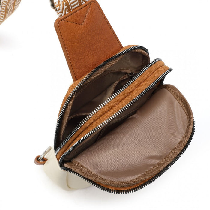 Convertible PU Leather Multi-Wear Chest Bag – Beige and Brown