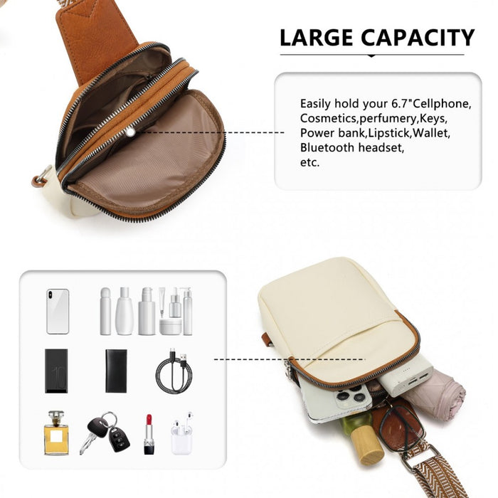 Convertible PU Leather Multi-Wear Chest Bag – Beige and Brown