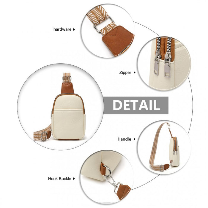 Convertible PU Leather Multi-Wear Chest Bag – Beige and Brown