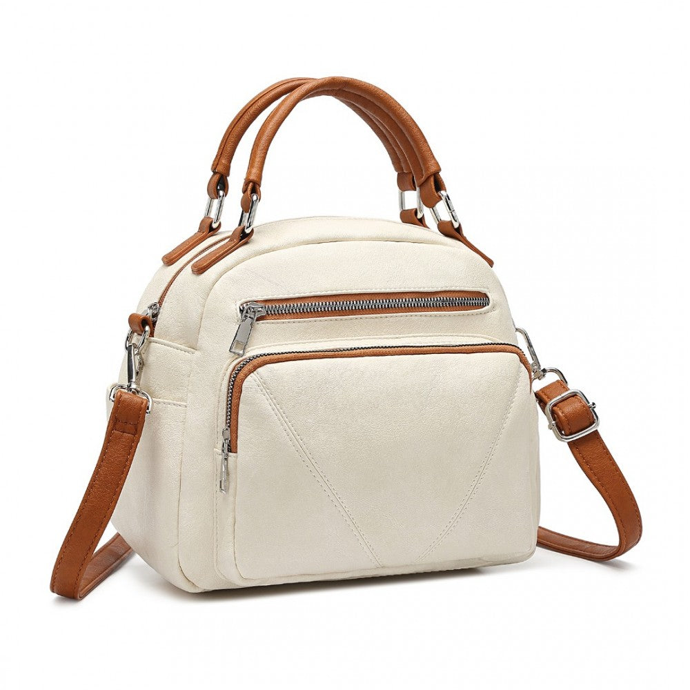 Bowler Style Shoulder Bag – Beige and Brown