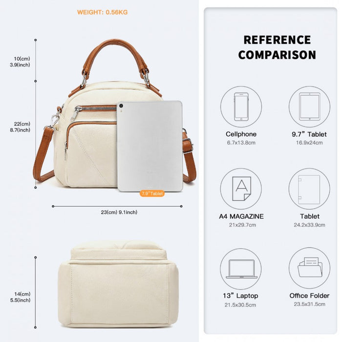 Bowler Style Shoulder Bag – Beige and Brown