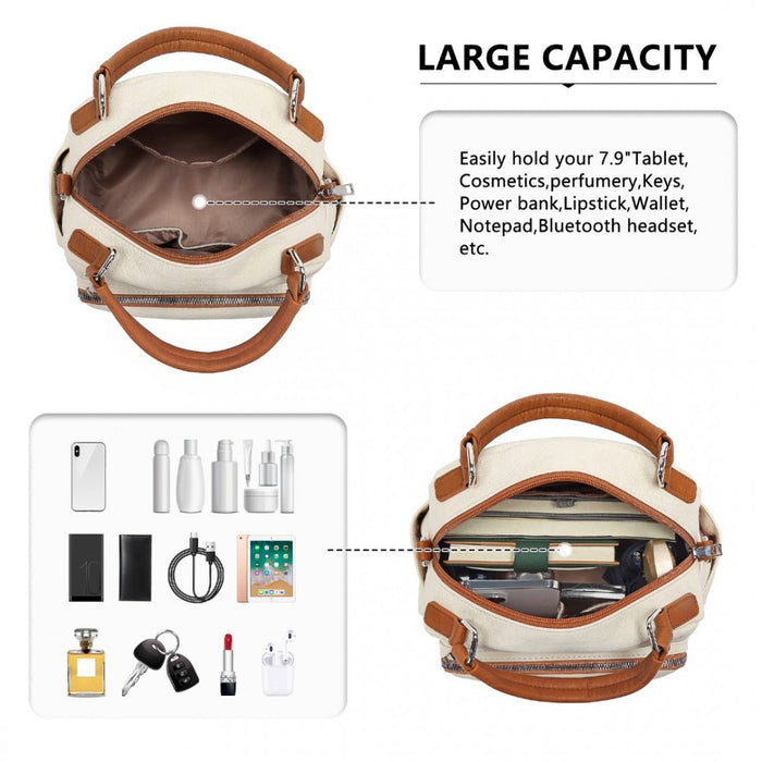Bowler Style Shoulder Bag – Beige and Brown