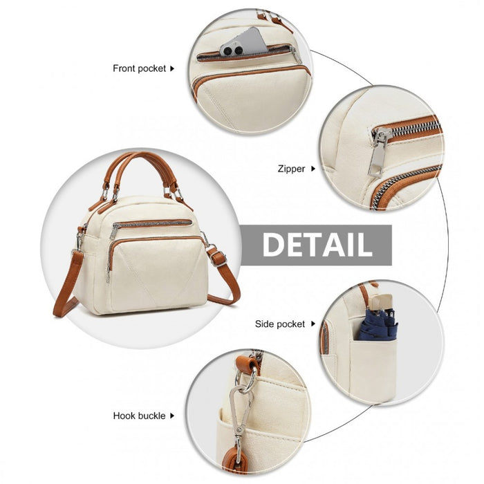 Bowler Style Shoulder Bag – Beige and Brown
