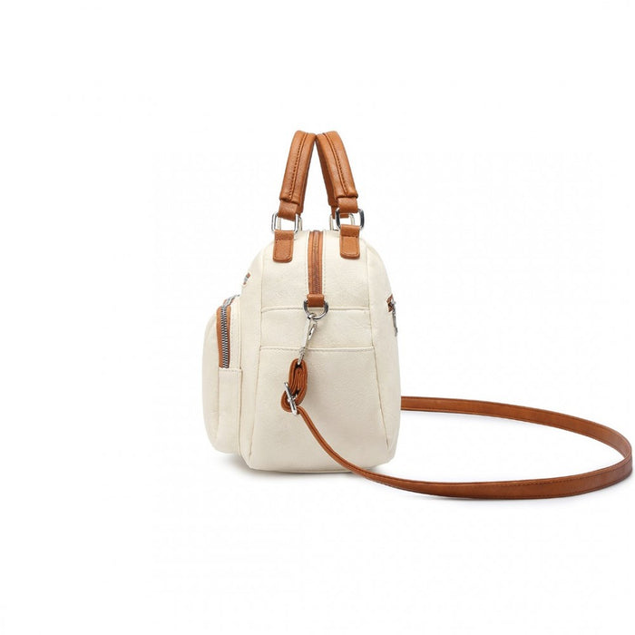 Bowler Style Shoulder Bag – Beige and Brown