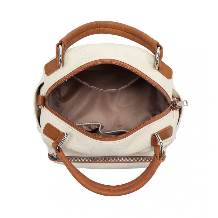 Bowler Style Shoulder Bag – Beige and Brown