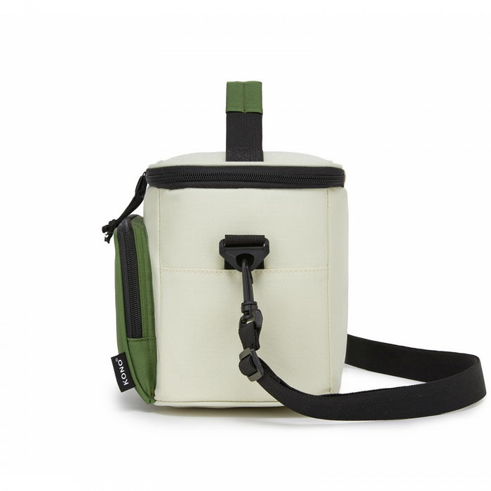 Insulated Lunch Bag-Water-Resistant 4-Layer Food Container, Leak-Proof with Adjustable Strap – Beige and Green