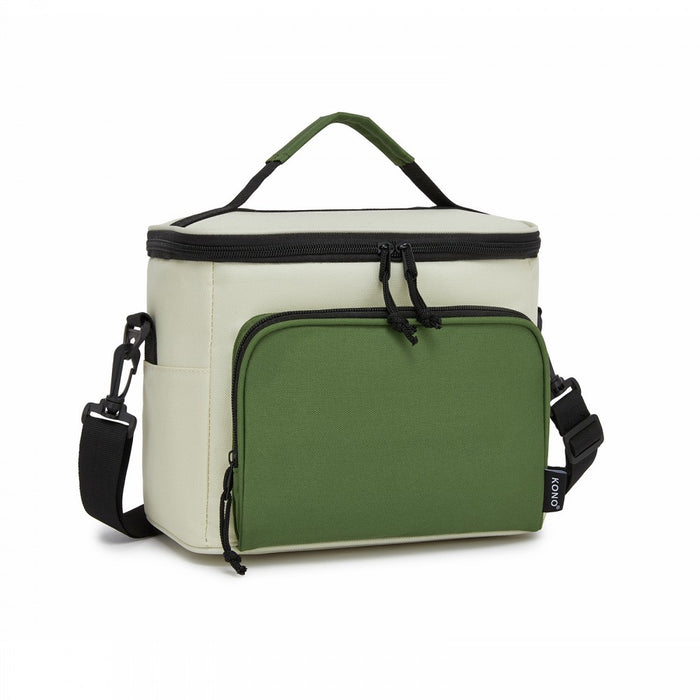 Insulated Lunch Bag-Water-Resistant 4-Layer Food Container, Leak-Proof with Adjustable Strap – Beige and Green