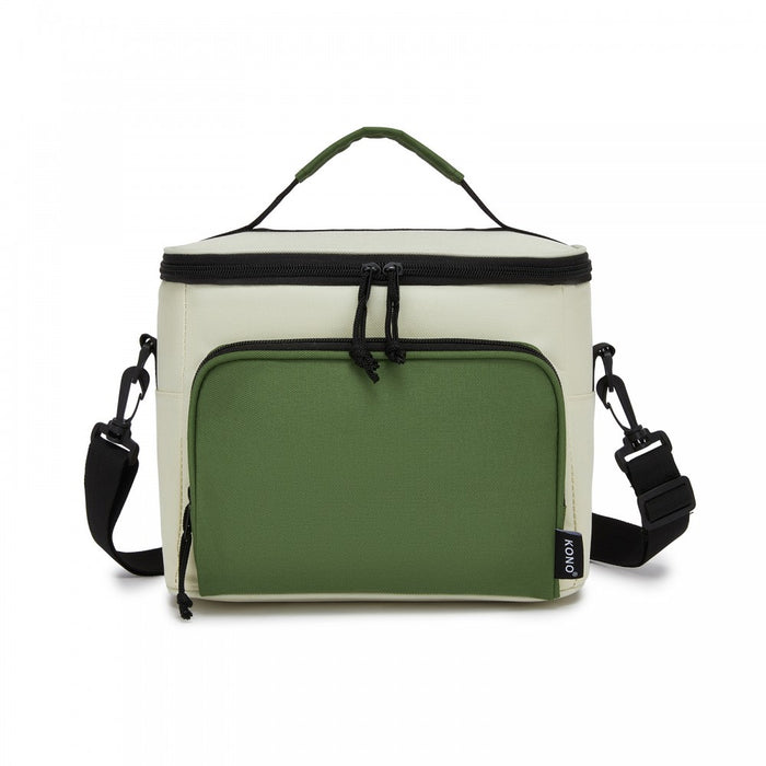 Insulated Lunch Bag-Water-Resistant 4-Layer Food Container, Leak-Proof with Adjustable Strap – Beige and Green