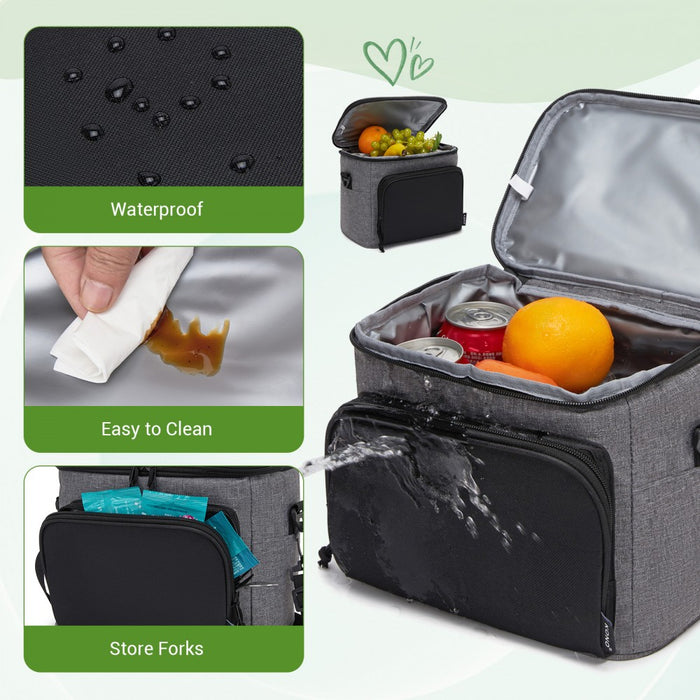 Insulated Lunch Bag-Water-Resistant 4-Layer Food Container, Leak-Proof with Adjustable Strap – Beige and Green