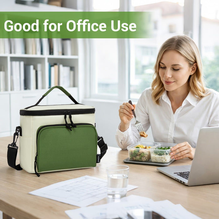 Insulated Lunch Bag-Water-Resistant 4-Layer Food Container, Leak-Proof with Adjustable Strap – Beige and Green
