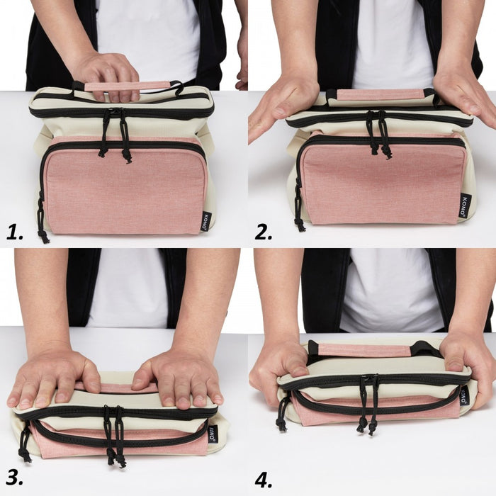 Insulated Lunch Bag-Water-Resistant 4-Layer Food Container, Leak-Proof with Adjustable Strap – Beige and Pink