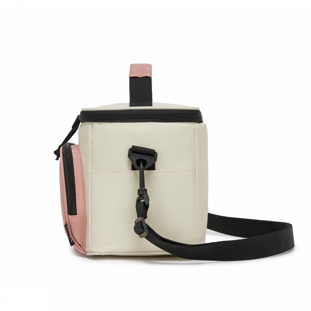 Insulated Lunch Bag-Water-Resistant 4-Layer Food Container, Leak-Proof with Adjustable Strap – Beige and Pink