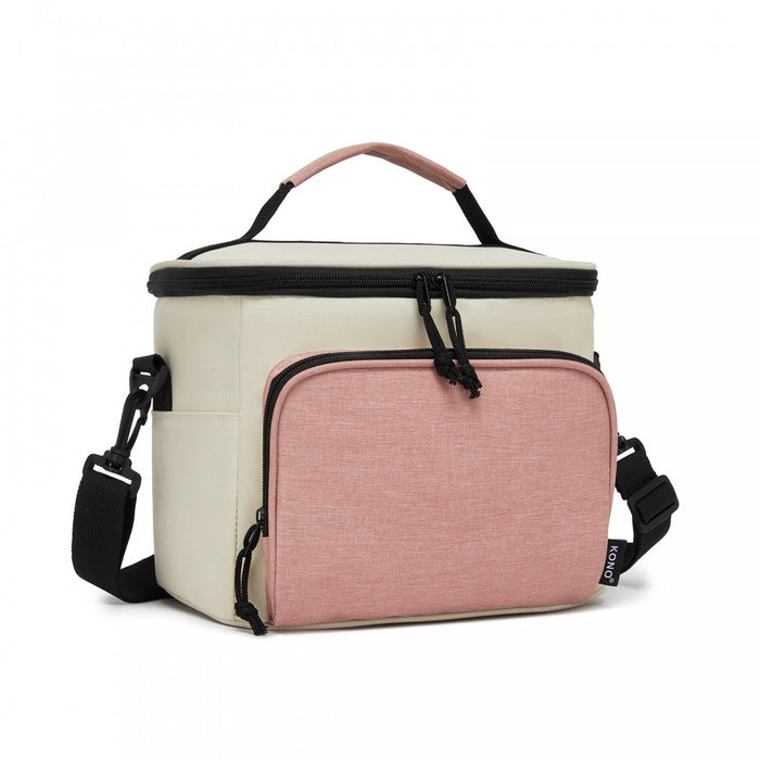 Insulated Lunch Bag-Water-Resistant 4-Layer Food Container, Leak-Proof with Adjustable Strap – Beige and Pink