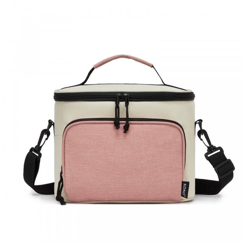 Insulated Lunch Bag-Water-Resistant 4-Layer Food Container, Leak-Proof with Adjustable Strap – Beige and Pink