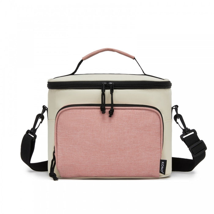 Insulated Lunch Bag-Water-Resistant 4-Layer Food Container, Leak-Proof with Adjustable Strap – Beige and Pink