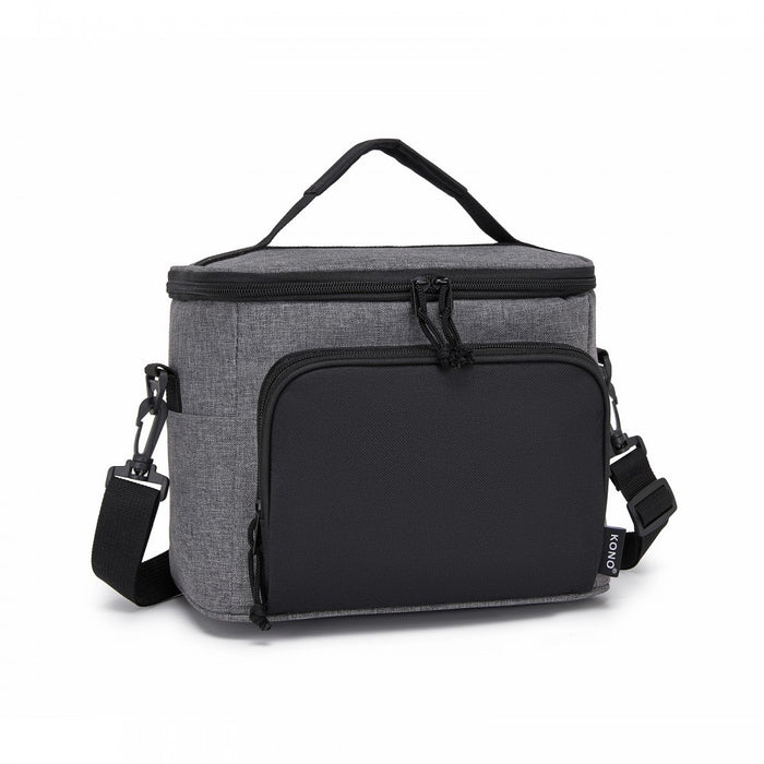 Insulated Lunch Bag-Water-Resistant 4-Layer Food Container, Leak-Proof with Adjustable Strap – Grey and Black