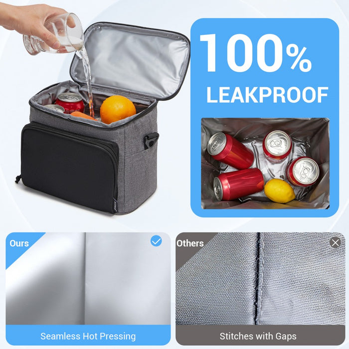 Insulated Lunch Bag-Water-Resistant 4-Layer Food Container, Leak-Proof with Adjustable Strap – Grey and Black