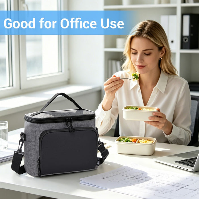 Insulated Lunch Bag-Water-Resistant 4-Layer Food Container, Leak-Proof with Adjustable Strap – Grey and Black