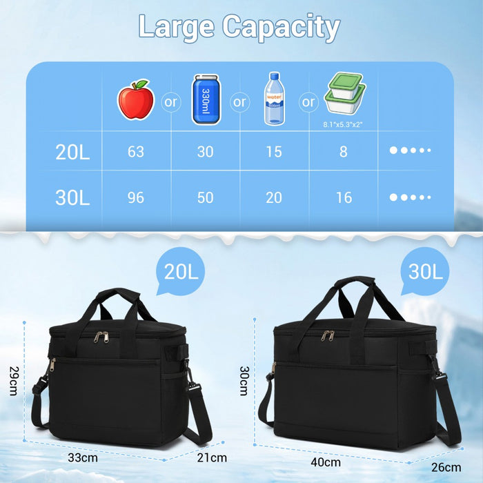 Large Portable Lunch Bag with Enhanced Insulation – 30 L – Compact and Convenient – Black