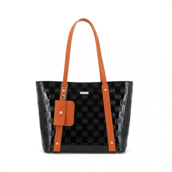 4-Piece Glossy PU Leather Tote Bag Set – Black and Brown