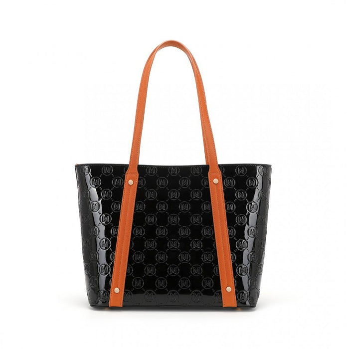 4-Piece Glossy PU Leather Tote Bag Set – Black and Brown