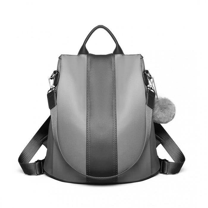 Two Way Backpack Shoulder Bag with Pom Pendant – Grey