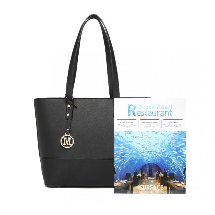 3-Piece PU Leather Tote Bag Set – Black
