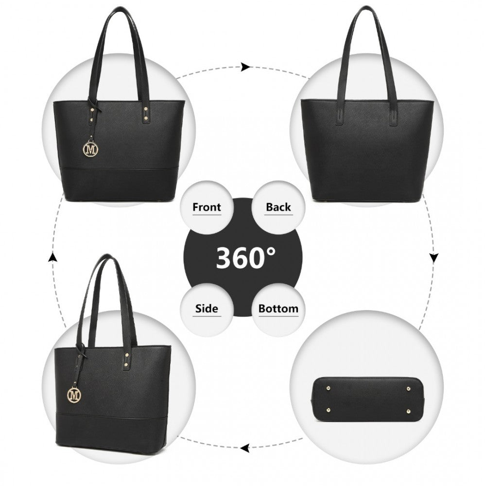 3-Piece PU Leather Tote Bag Set – Black