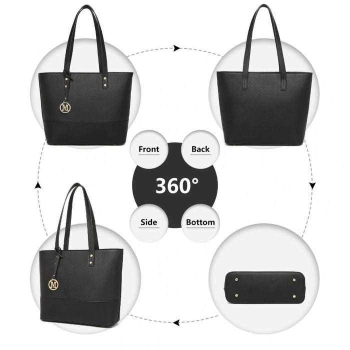 3-Piece PU Leather Tote Bag Set – Black