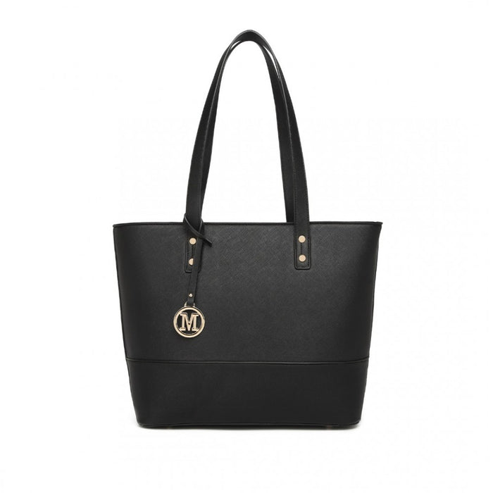 3-Piece PU Leather Tote Bag Set – Black