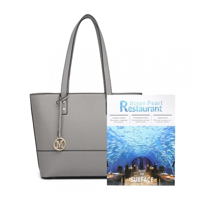 3-Piece PU Leather Tote Bag Set – Grey