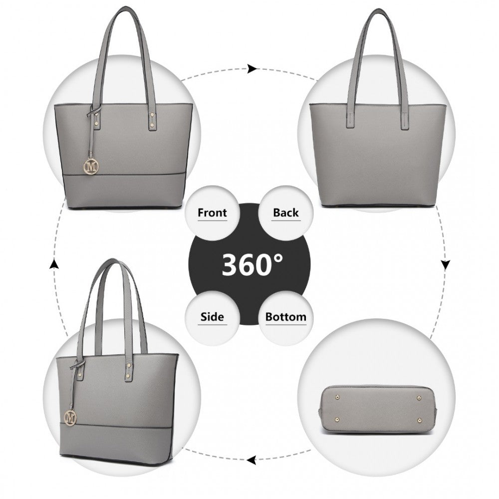 3-Piece PU Leather Tote Bag Set – Grey