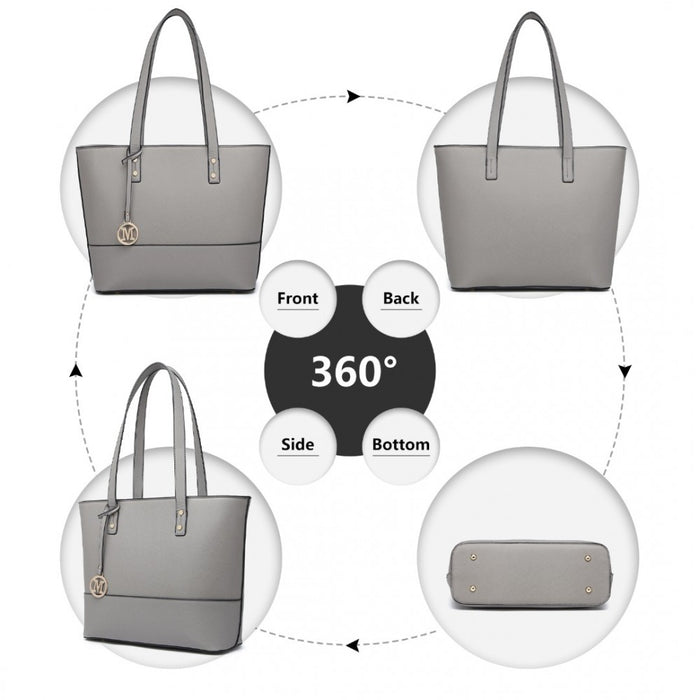 3-Piece PU Leather Tote Bag Set – Grey