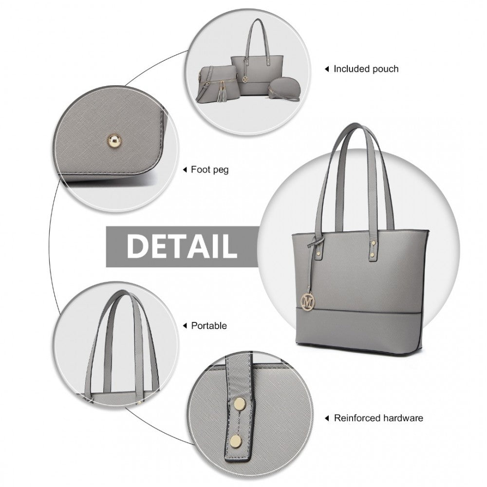 3-Piece PU Leather Tote Bag Set – Grey