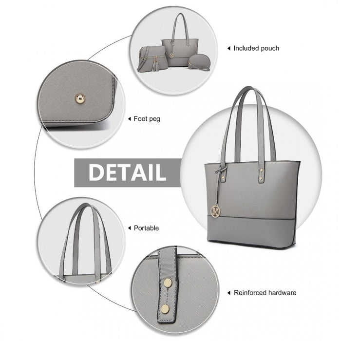3-Piece PU Leather Tote Bag Set – Grey