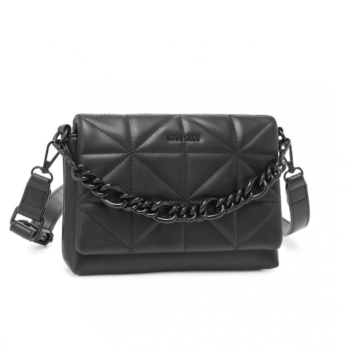 Quilted Shoulder Bag with Chain Strap – Black