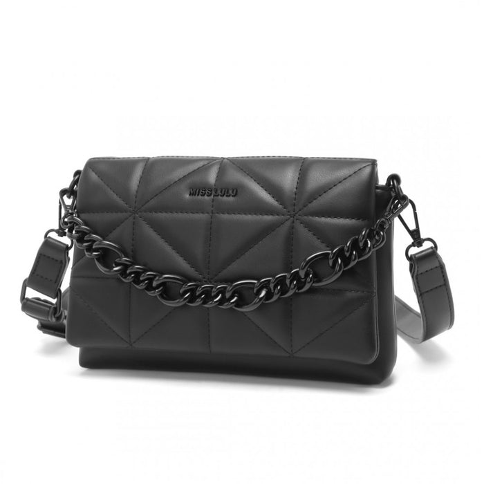 Quilted Shoulder Bag with Chain Strap – Black