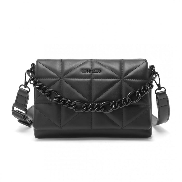 Quilted Shoulder Bag with Chain Strap – Black