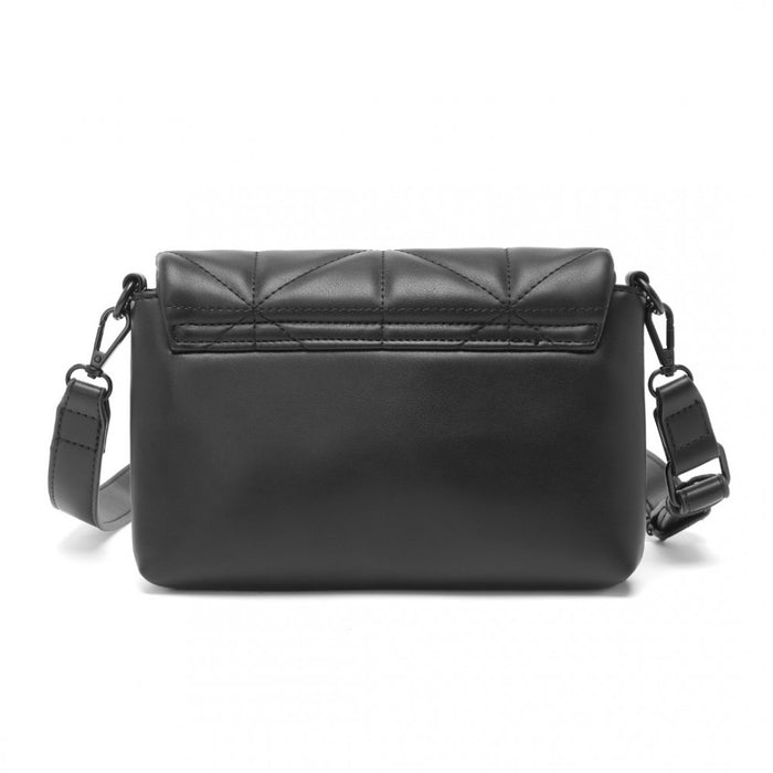 Quilted Shoulder Bag with Chain Strap – Black