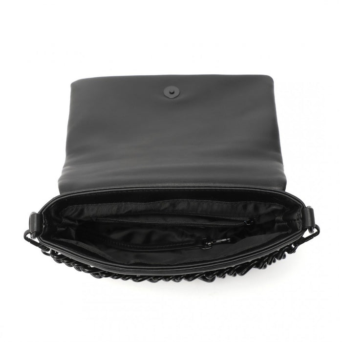Quilted Shoulder Bag with Chain Strap – Black