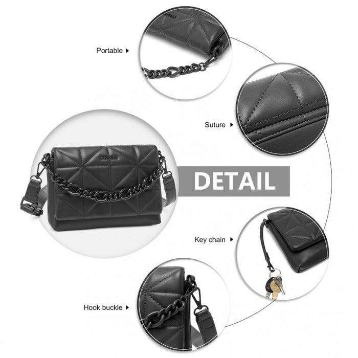 Quilted Shoulder Bag with Chain Strap – Black