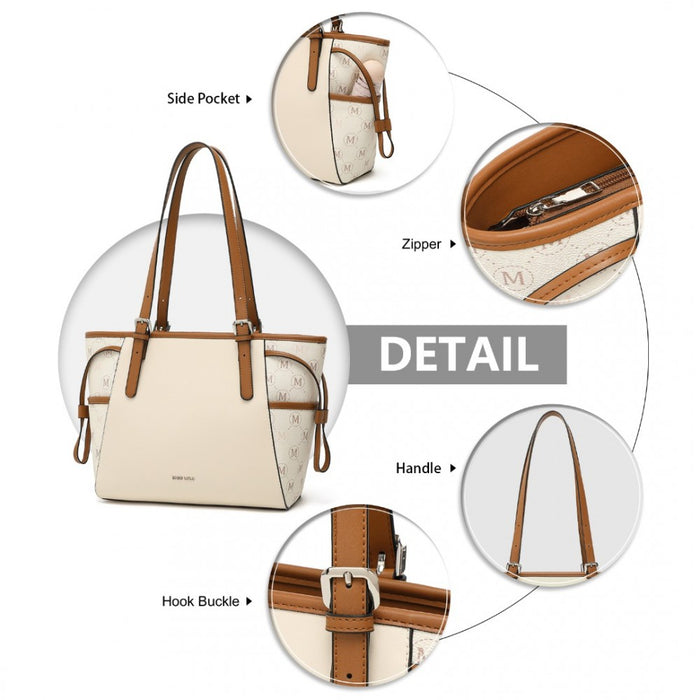 Tote Bag with Monogram Pattern – Beige and Brown