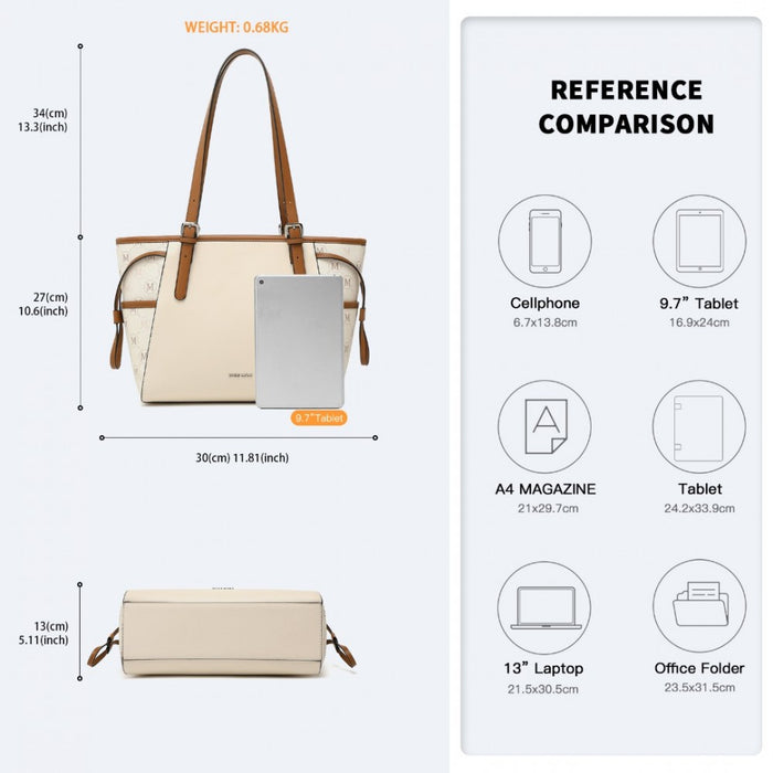 Tote Bag with Monogram Pattern – Beige and Brown