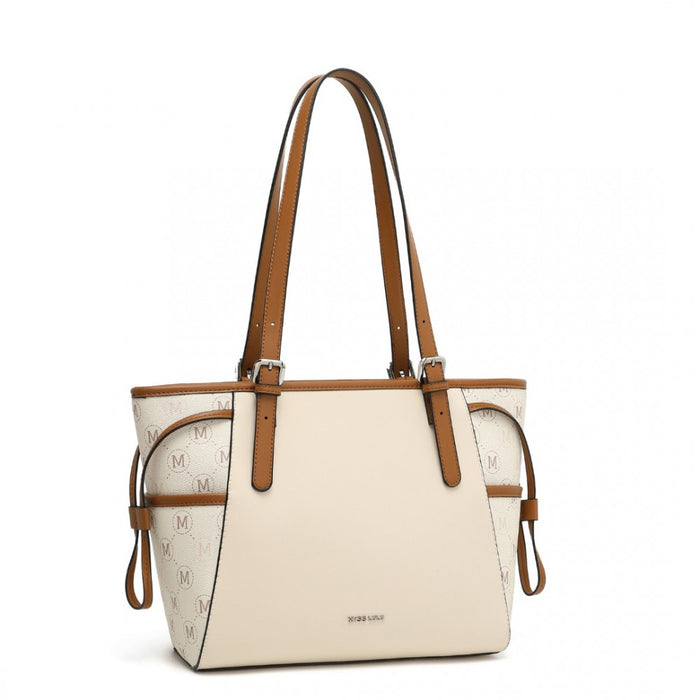 Tote Bag with Monogram Pattern – Beige and Brown
