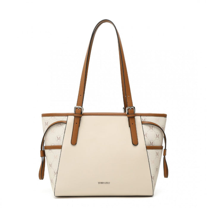 Tote Bag with Monogram Pattern – Beige and Brown