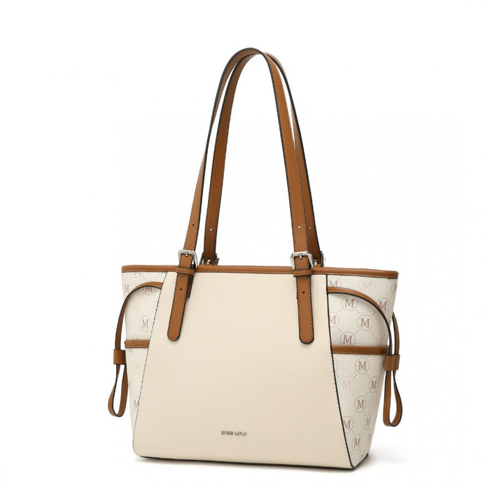 Tote Bag with Monogram Pattern – Beige and Brown
