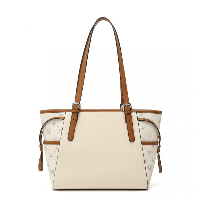 Tote Bag with Monogram Pattern – Beige and Brown