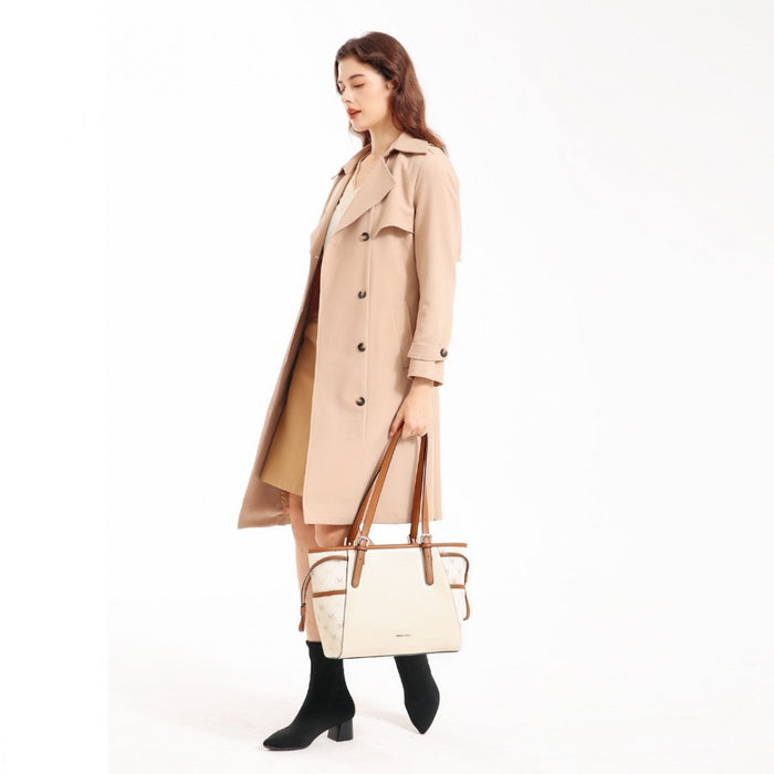 Tote Bag with Monogram Pattern – Beige and Brown